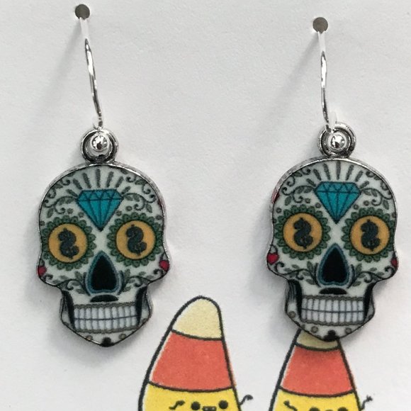 Sugar Skull Sterling Silver Earrings - Picture 1 of 2